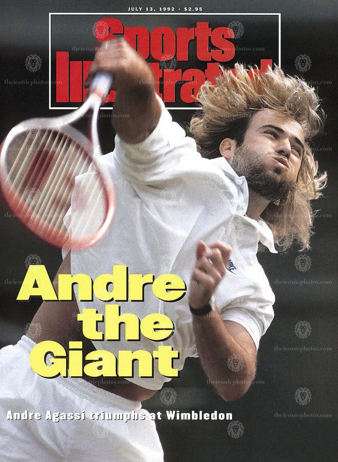 Andre Agassi 1992 Wimbledon champion tennis canvas wall art for office and man cave decor
