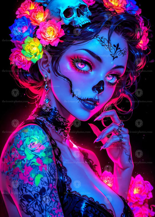 Beautiful makeup flower girl anime canvas wall art with floral aesthetic decor