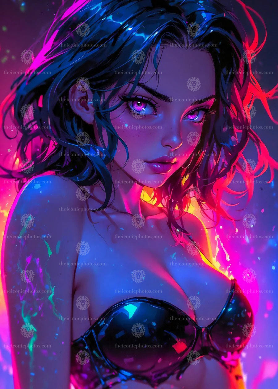 Crazy rocker anime girl canvas wall art with punk rock aesthetic decor