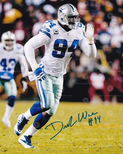 Iconic signed photograph of NFL Hall of Fame pass rusher DeMarcus Ware with the Dallas Cowboys curated by The Iconic Photos