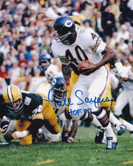 Heritage signed photograph of Chicago Bears Hall of Fame legend Gale Sayers curated by The Iconic Photos