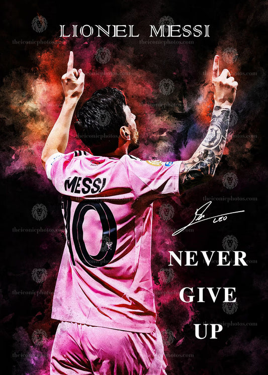 Lionel Messi never give up motivation soccer canvas wall art for sports décor
