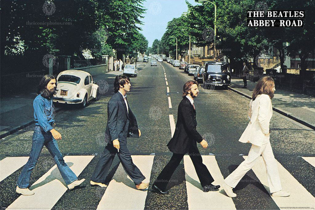 The Beatles Abbey Road canvas wall art featuring the iconic album cover for office and man cave decor