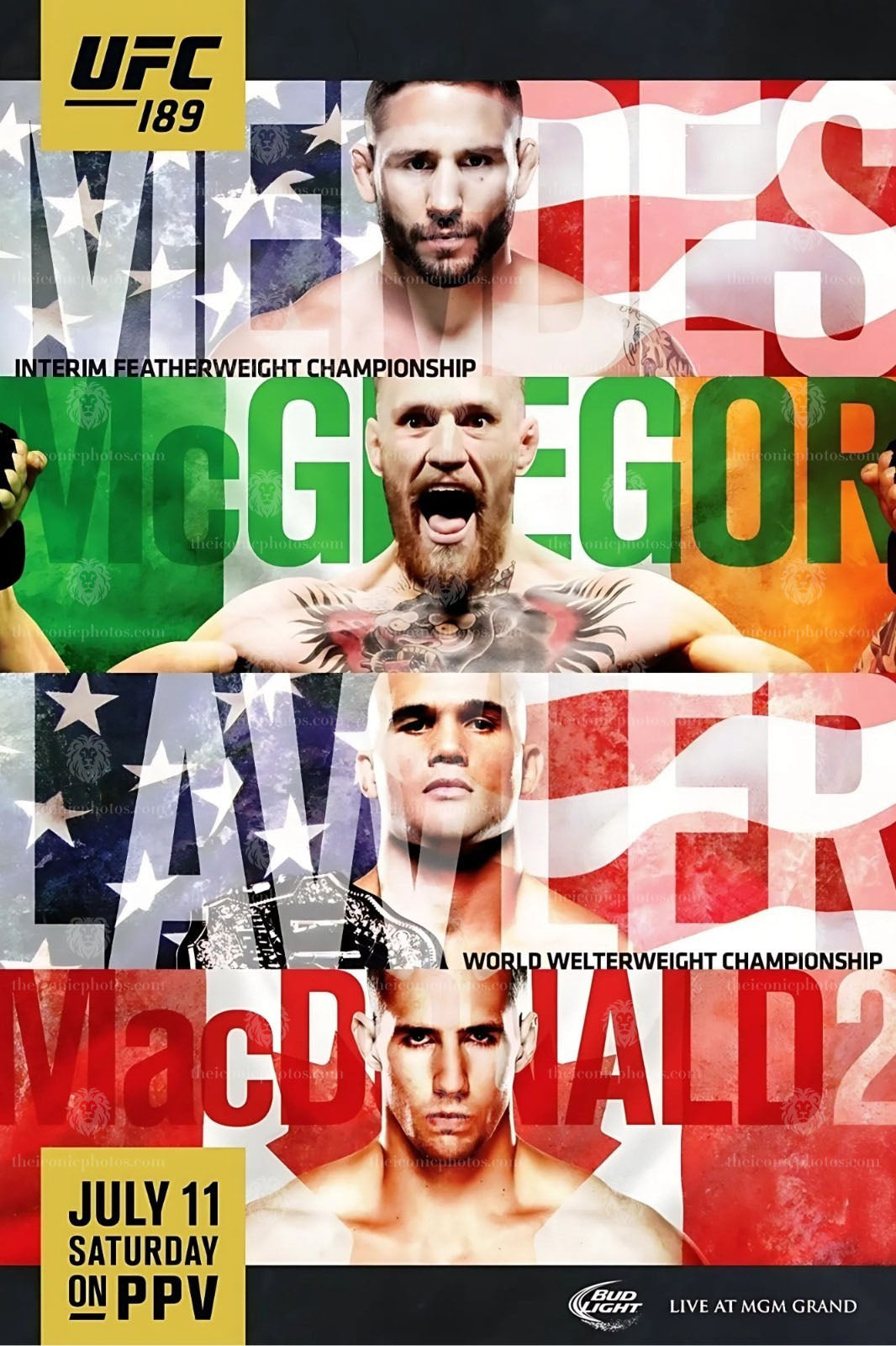 UFC 189 McGregor vs Mendes interim title fight MMA canvas wall art for man cave and office decor