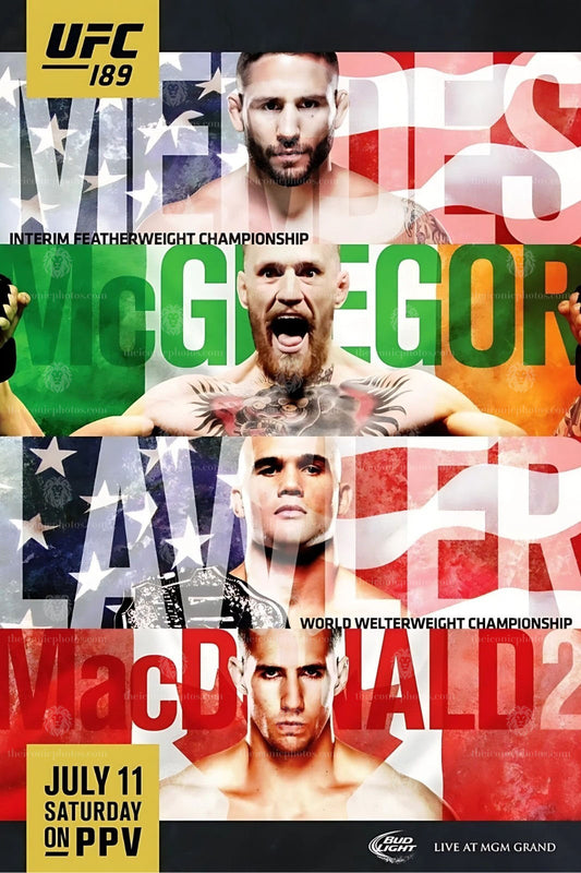 UFC 189 McGregor vs Mendes interim title fight MMA canvas wall art for man cave and office decor
