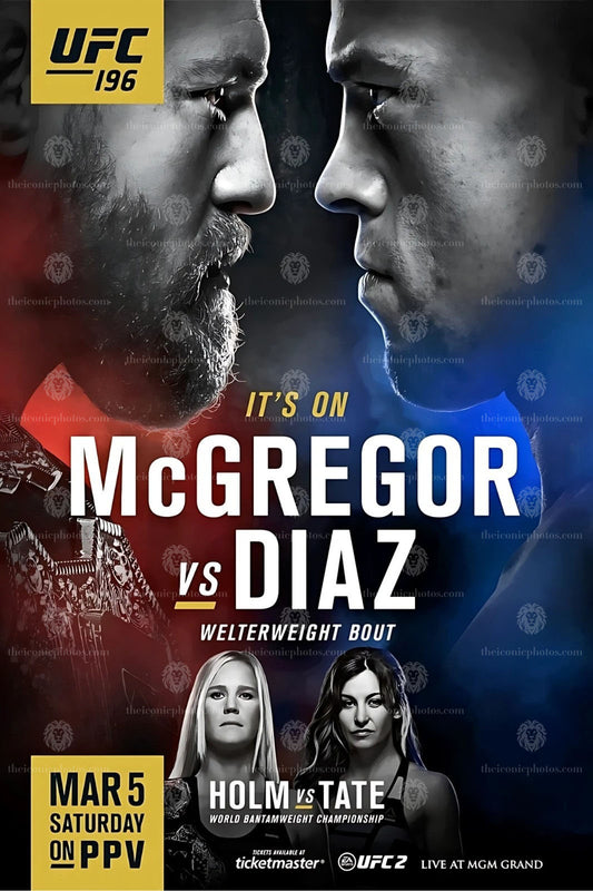 UFC 196 McGregor vs Diaz iconic upset MMA canvas wall art for man cave and office decor