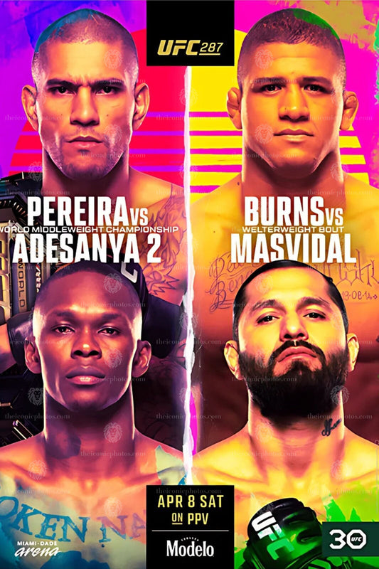 UFC 287 Pereira vs Adesanya 2 middleweight title fight MMA canvas wall art for man cave and office decor