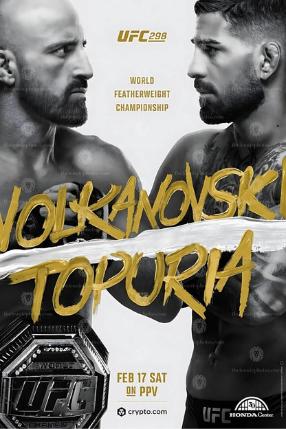 UFC 298 Volkanovski vs Topuria featherweight title fight MMA canvas wall art for man cave and office decor
